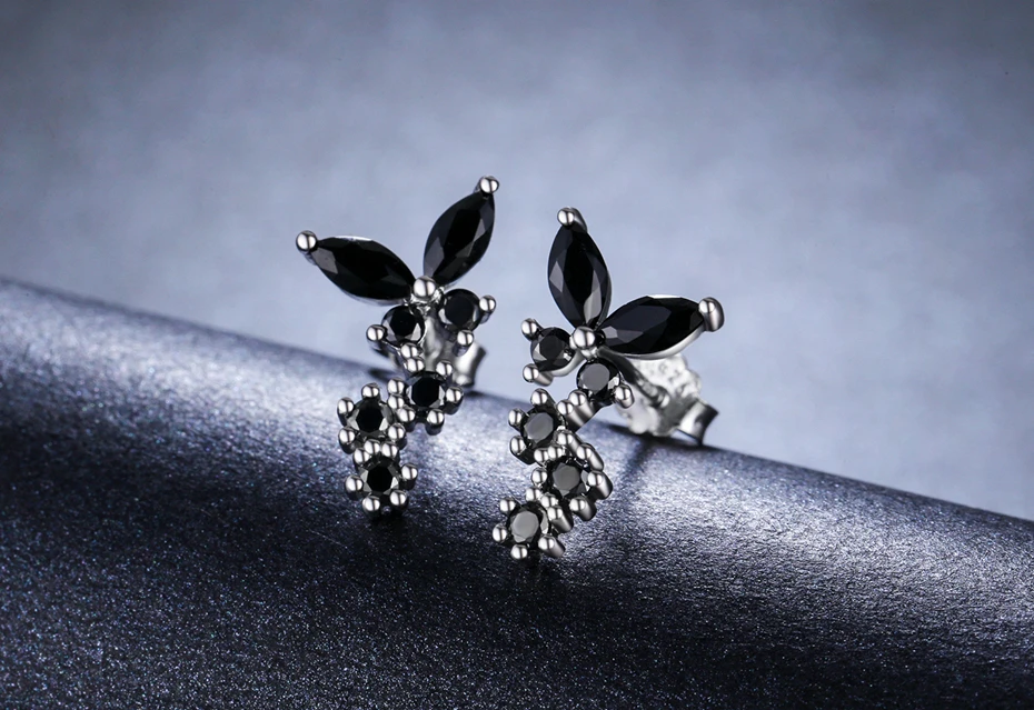 [BLACK AWN] ювелирные изделия из стерлингового серебра 925 пробы милые натуральные бабочки букле D'oreille черные серьги-гвоздики для женщин I100