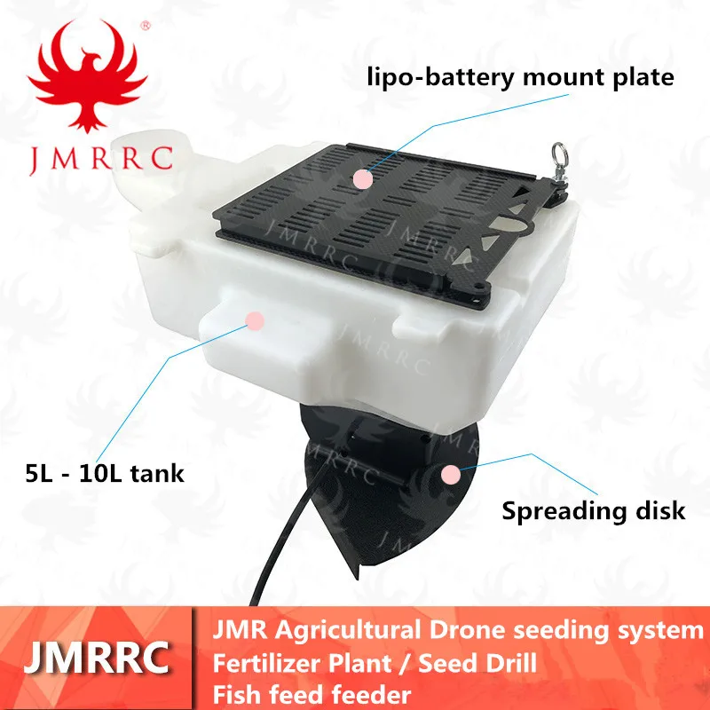 DIY JMR Agricultural Drone seeding system Fertilizer Plant  Seed Drill  Fish feed feeder 5L 10L with lipo-battery mount plate
