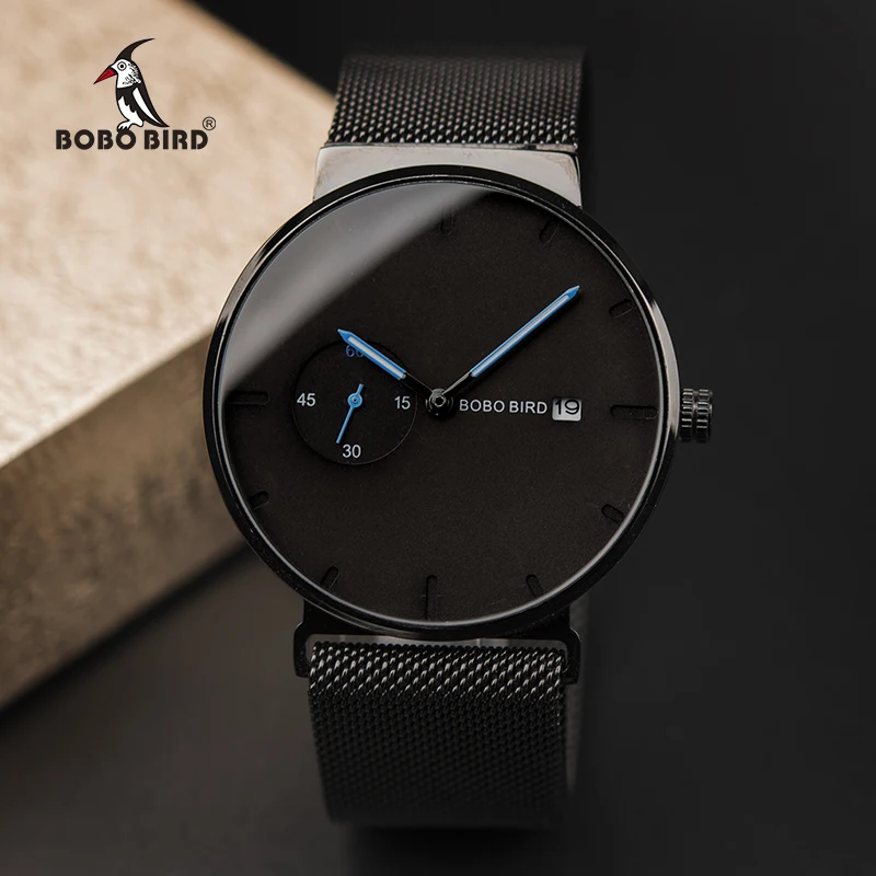 

BOBO BIRD Men Watches Top Brand Luxury 2018 Montre Homme Accept Custom LOGO Black Mystery Date R18