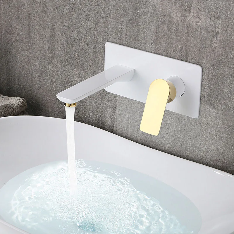 Online Bad Waschbecken Mischer Becken Wasserhahn Wand Montiert Waschbecken Wasserhahn Wasserfall Wasserhahn Mischer Messing Wasserhähne Weiß Gold grau