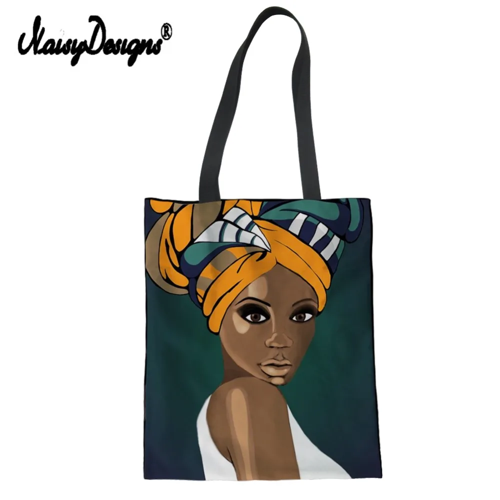 

Noisydesigns Art Afro Lady Print Women Canvas Shoulder Bag Eco Shopping Tote Large Cotton Girl Painting Custom Handbags Students