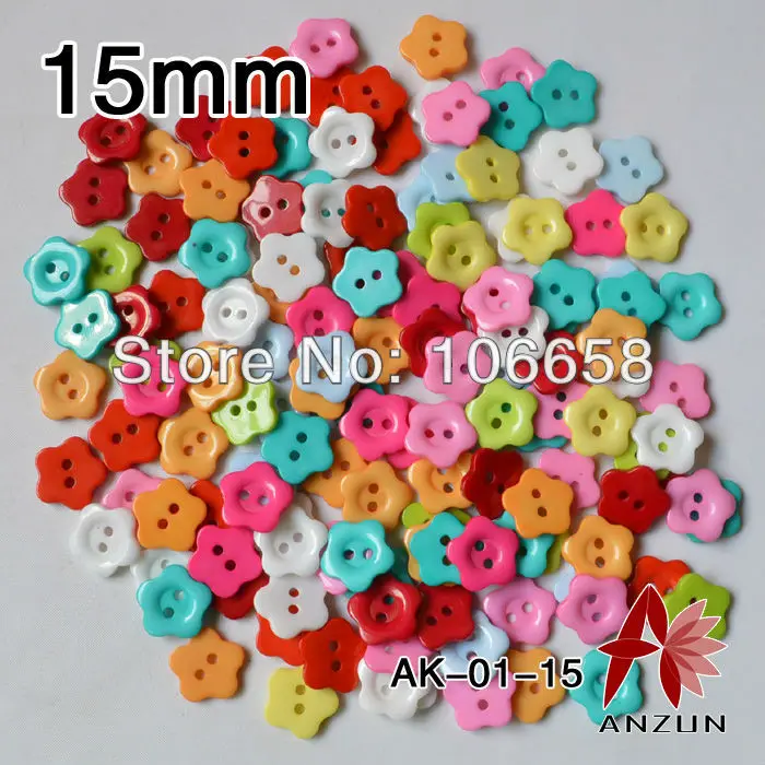 

100PCS 15mm Resin Flower Buttons Mixed Colour Resin Sewing Button Scrapbooking Flower Mixed Two Holes 15mm( 5/8") x 15mm( 5/8")