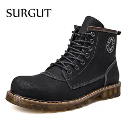 SURGUT/брендовые Зимние новые удобные мужские ботинки из натуральной кожи в стиле ретро, повседневные резиновые кроссовки на шнуровке