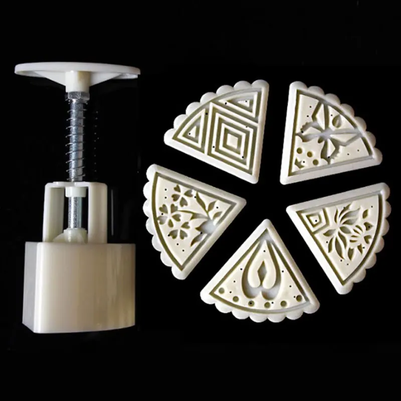 

5 Style Stamps 50g Triangle Flower Moon Cake Mold Cookie Mould Set Mooncake Decor, Kitchen Tools