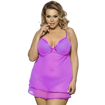 

ERANLEE Plus Size 5XL 6XL Sexy Lingerie Women Erotic Babydoll Lace Dress Sleepwear Strap Nightdress with G-string Sexy costumes