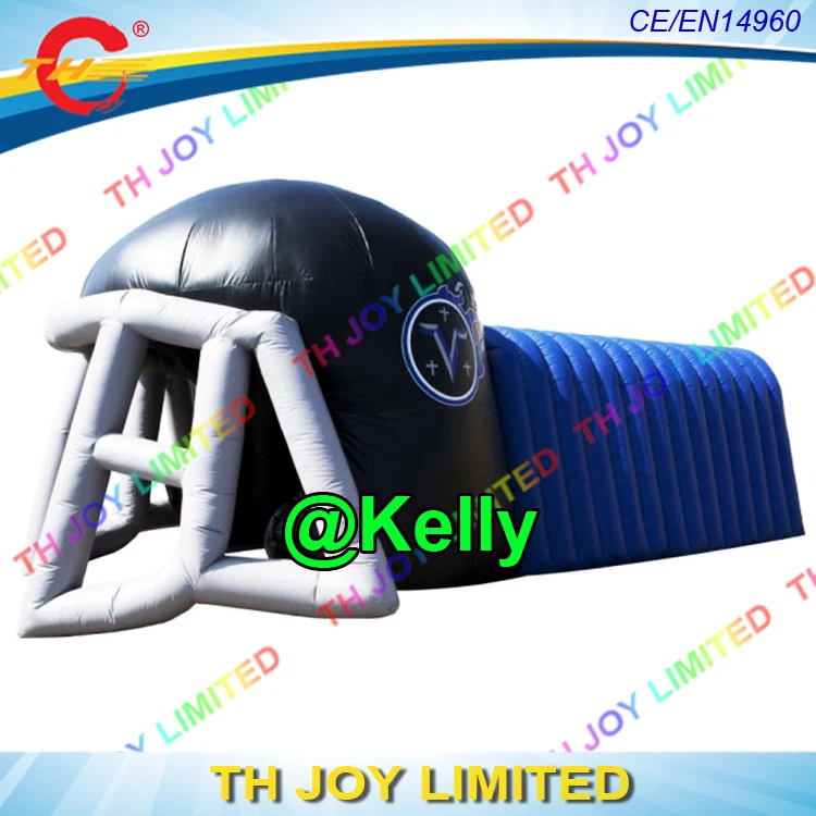 free air shipping blue and black inflatable football tunnel tent for sale, big inflatable helmet tunnel tent for football match