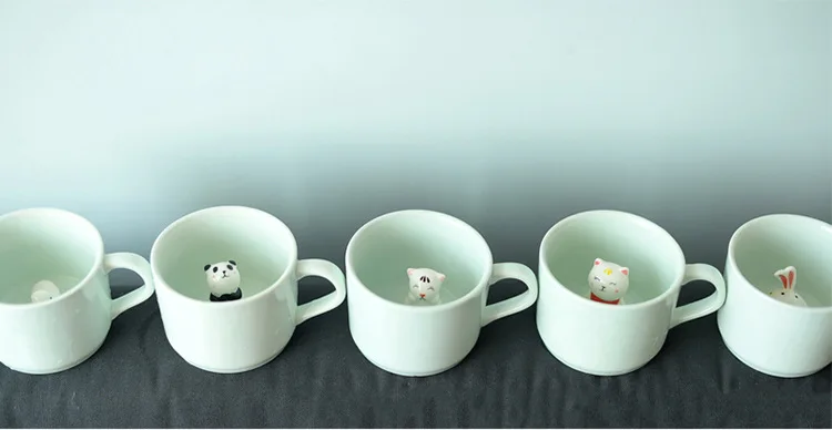 Креативная маленькая керамическая кофейная кружка с изображениями животных, милые Мультяшные трехмерные керамические чашки, милая мультяшная креативная кружка