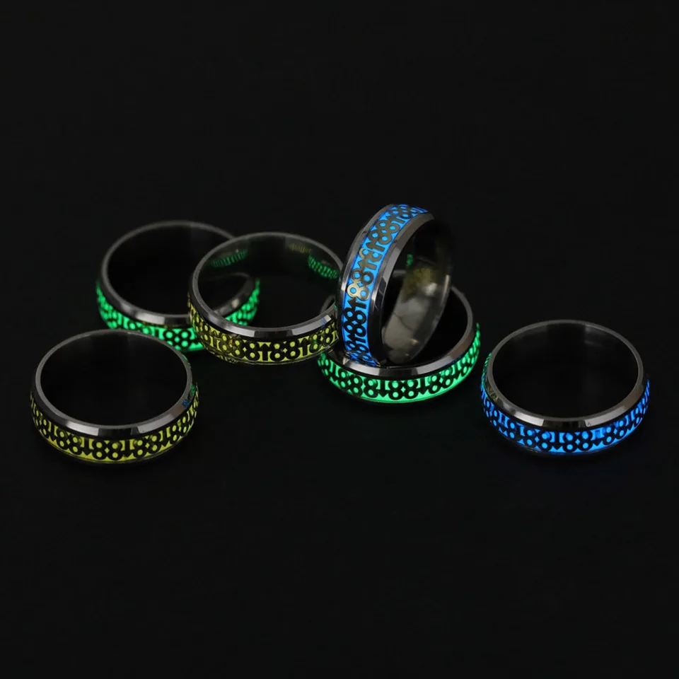 Светится в темноте, голубое светящееся кольцо для мужчин и женщин, нержавеющая сталь, зеленый светильник, обручальное кольцо, кольца, счастливое число, 88, восходящее кольцо