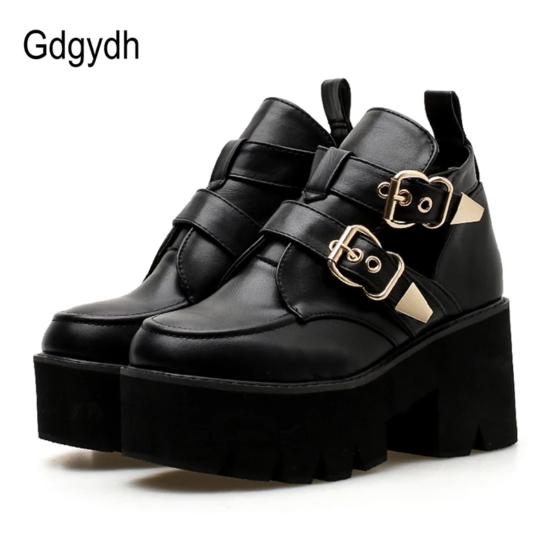 Gdgydh 2020 Spring Autumn Woman Platform Shoes Casual Round Toe Fashion Buckle Comfortable High Heels Basic Pumps Heels Woman afbeelding