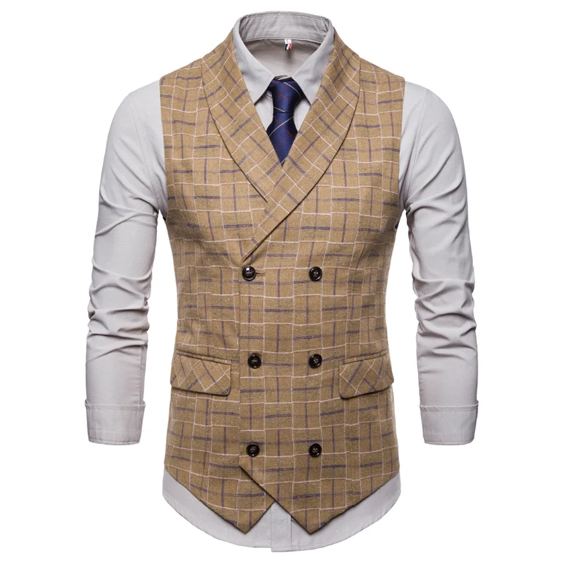 

Mens Suit Vest Spring Autumn New Plaid Double-breasted Men's Casual Waistcoat Men Leisure Suits Size M-4XL