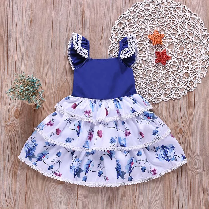 

Summer Holiday Lace Floral Printed Kids Baby Dress Girls clothes Kids Dresses Cotton Sleeveless Casual Sundress Outfits