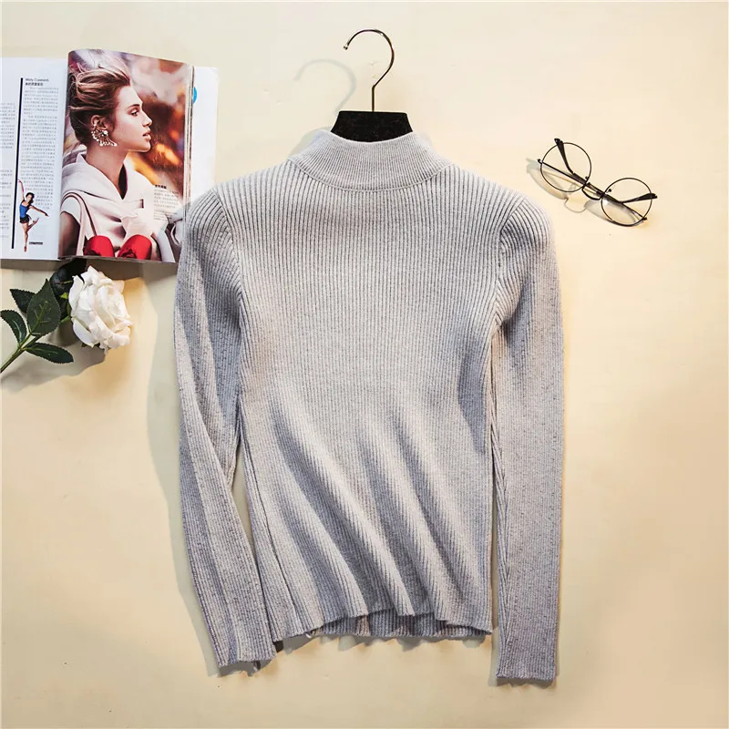 Winter Warm Basic Long Sleeve Lady's Sweater Turtleneck Pullover Knit Sweaters For Women Jumper Pull Femme Green Female Sweaters - Цвет: Серый
