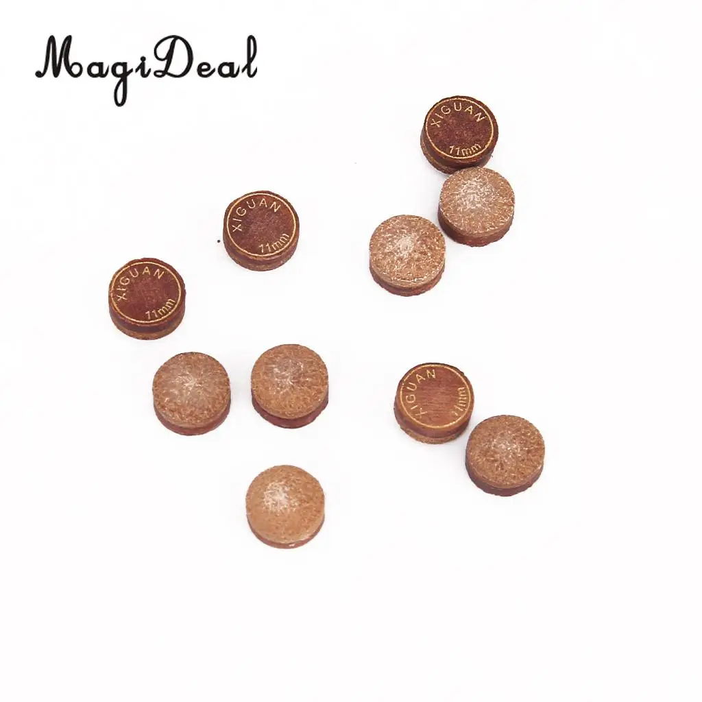 MagiDeal High Quality 10Pcs 11 x 5mm Leather Snooker Pool Glue-on Style Cues Tip BrownTable Sport Billiard Indoor Game Accessory