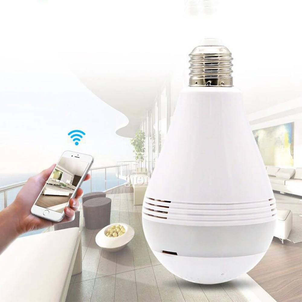  360 Degree Wireless WIFI IP Light Camera 1080P Bulb Lamp Panoramic FishEye Smart Home Monitor Alarm - 33011356762
