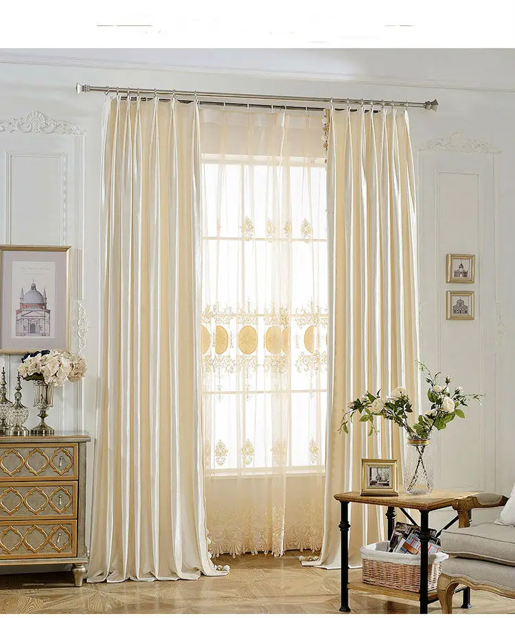 European Luxury Cream Color Velvet Curtains For Living Room Solid