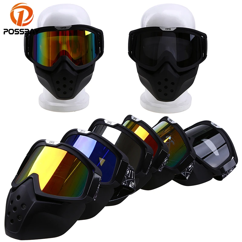POSSBAY Motorcycle Helmets Open Face Mask Goggles Motocross Windproof