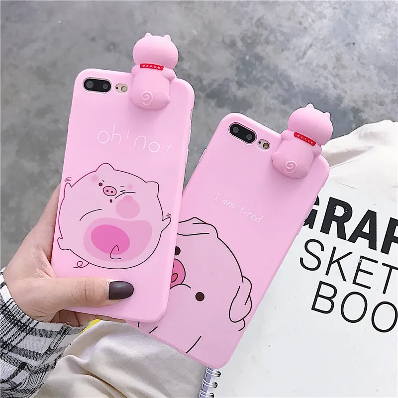 

Funny Cartoon Pig pink Phone Case For iphone X Case For iphone 6 6S 7 8 plus X XR XS MAX Soft TPU Back Cover Cute Cases +doll