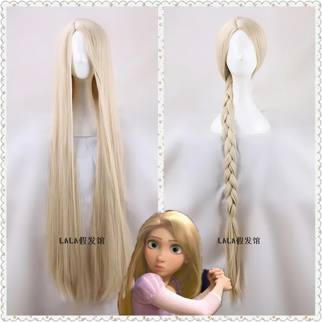 120cm 47 Women Princess Rapunzel Wig Long Blonde Straight Hair