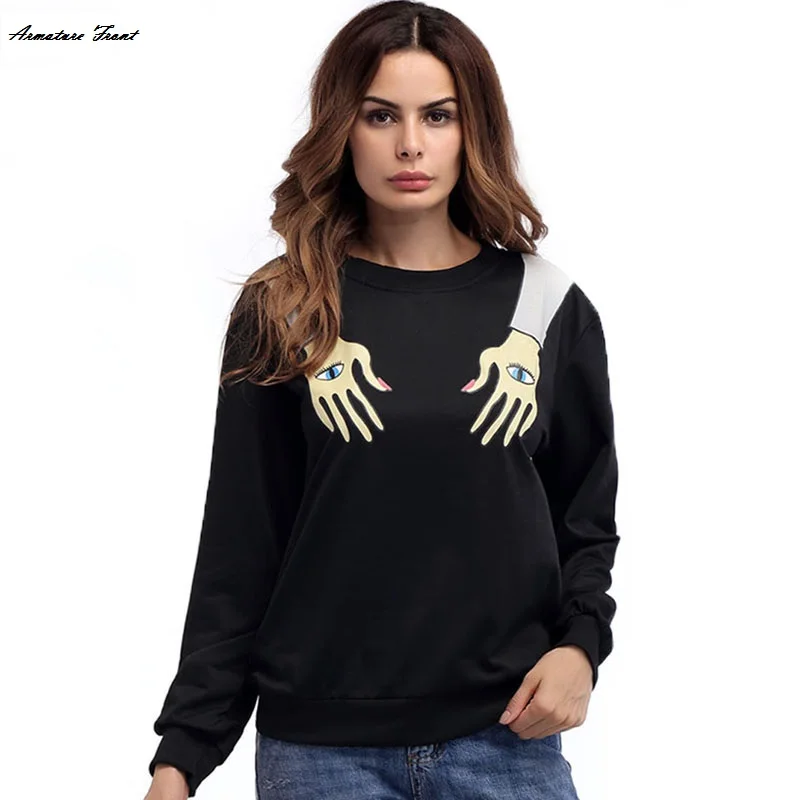 

Leisure Women Friends Sweatshirt Printing Both hands Streetwear O collar Long sleeve Loose Comfortable Trend Fashion Tops Clothe