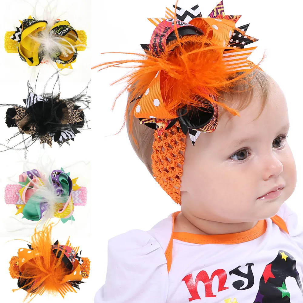 New halloween festival Girls Feather kids hair accessories Bow hair