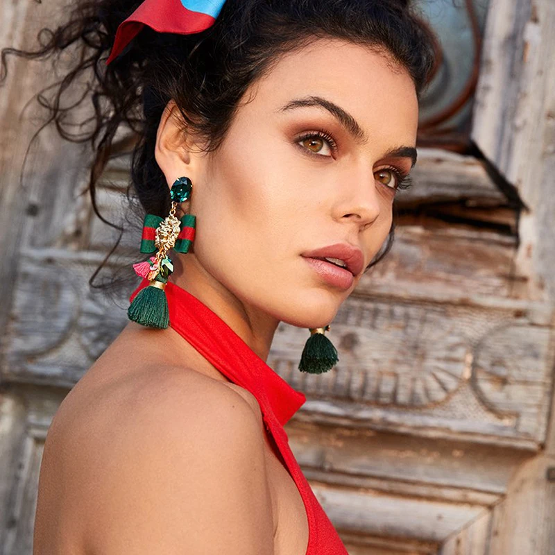 

FASHIONSNOOPS Drop Ethnic Earrings Bow Tie Earring Big Earring For Woman Tassel Large Long Brinco Ear Oorbellen Gift