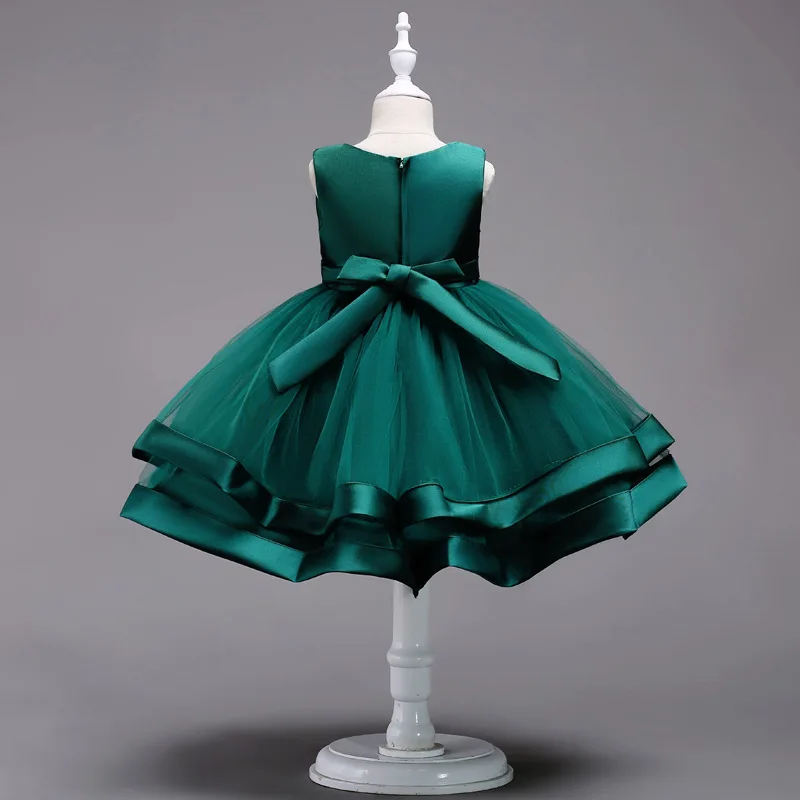 Летнее Детское платье с лепестками цветов для маленьких девочек; детское элегантное платье подружки невесты для малышей; vestido infantil; торжественное праздничное платье зеленого цвета