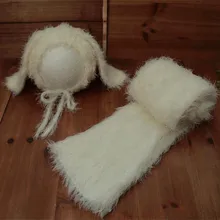 Детское трикотажное эластичное одеяло цвета слоновой кости, пушистое детское кроличья шляпа, комплект одежды для фотосъемки новорожденных, корзина, плотное многослойное одеяло, детские одеяла