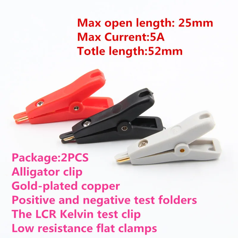 

2PCS AL006 Alligator clip Gold-plated copper LCR kelvin test clip Low resistance flat clamps 5A Max open length 25mm