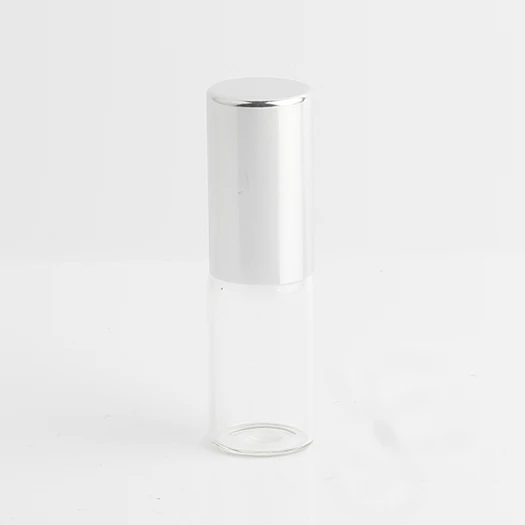 5 палочек 3 мл пустой прозрачный стеклянный ролик эфирного масла нержавеющая сталь металлический шарик для массажа ароматерапия с парфюмом - Цвет: Серебристый