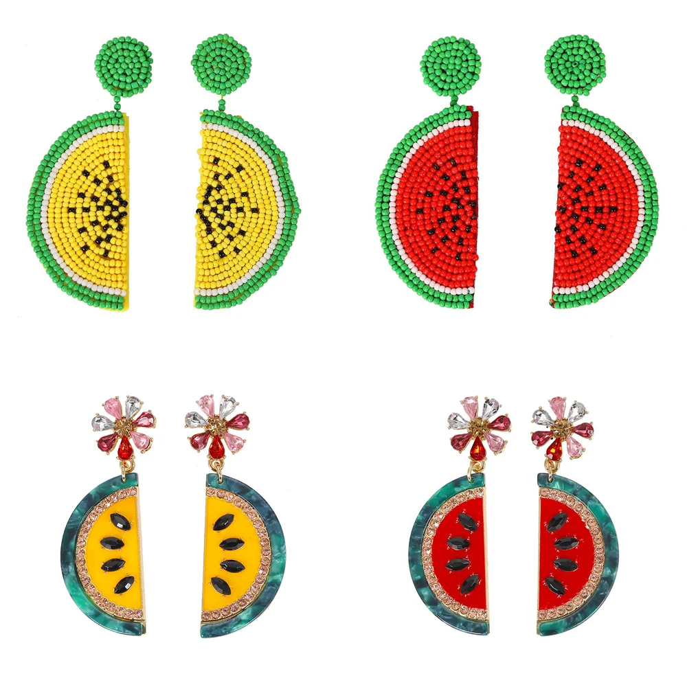 

Miwens Colorful Beads Watermelon Dangle Earrings For Women Charm Crystal Fruit Pineapple Statement Drop Earrings Wedding Jewelry