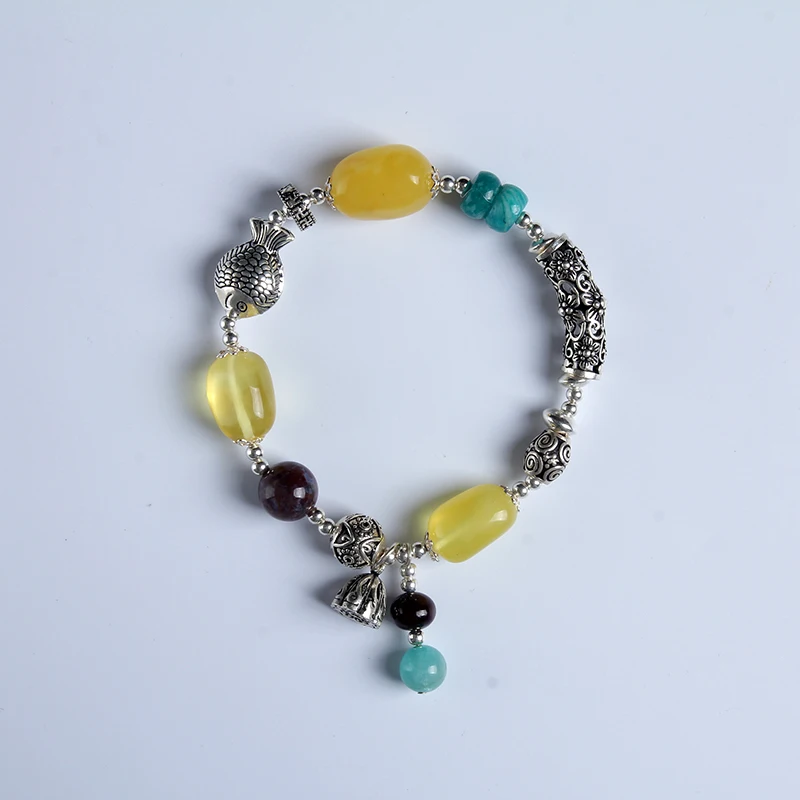 

JIUDUO bracelets 925 silver natural amber classic beeswax bracelets for women fine jewelry for men free shipping