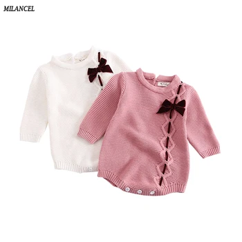 

MILANCEL 2019 Baby Bodysuits Knitted Infant Girls Clothing Bow Bodysuits for Girls Clothes Long Sleeve Baby Outerwear