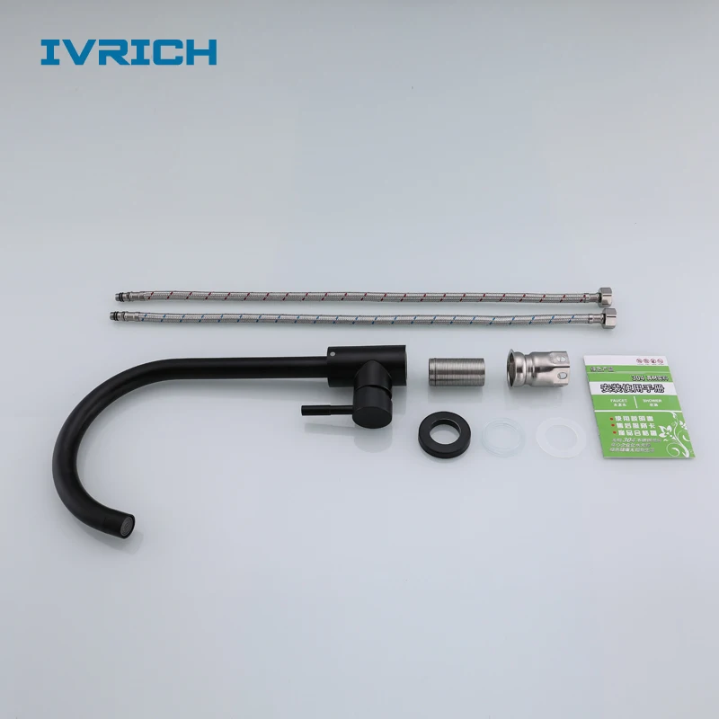 IVRICH Lacquer Black Kitchen Faucet Ceramic Valve SUS304 Stainless Steel Hot Cold Sink Tap Anti-Corrosion Vr8410