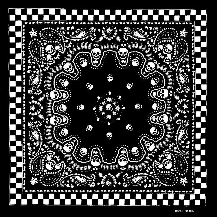 man scarf Fashion Hip Hop 100% Cotton Skull Bandana Square Scarf Kerchief Black Paisley Bicycle Headband Printed For Women/Men/Boys/Girls mens grey scarf
