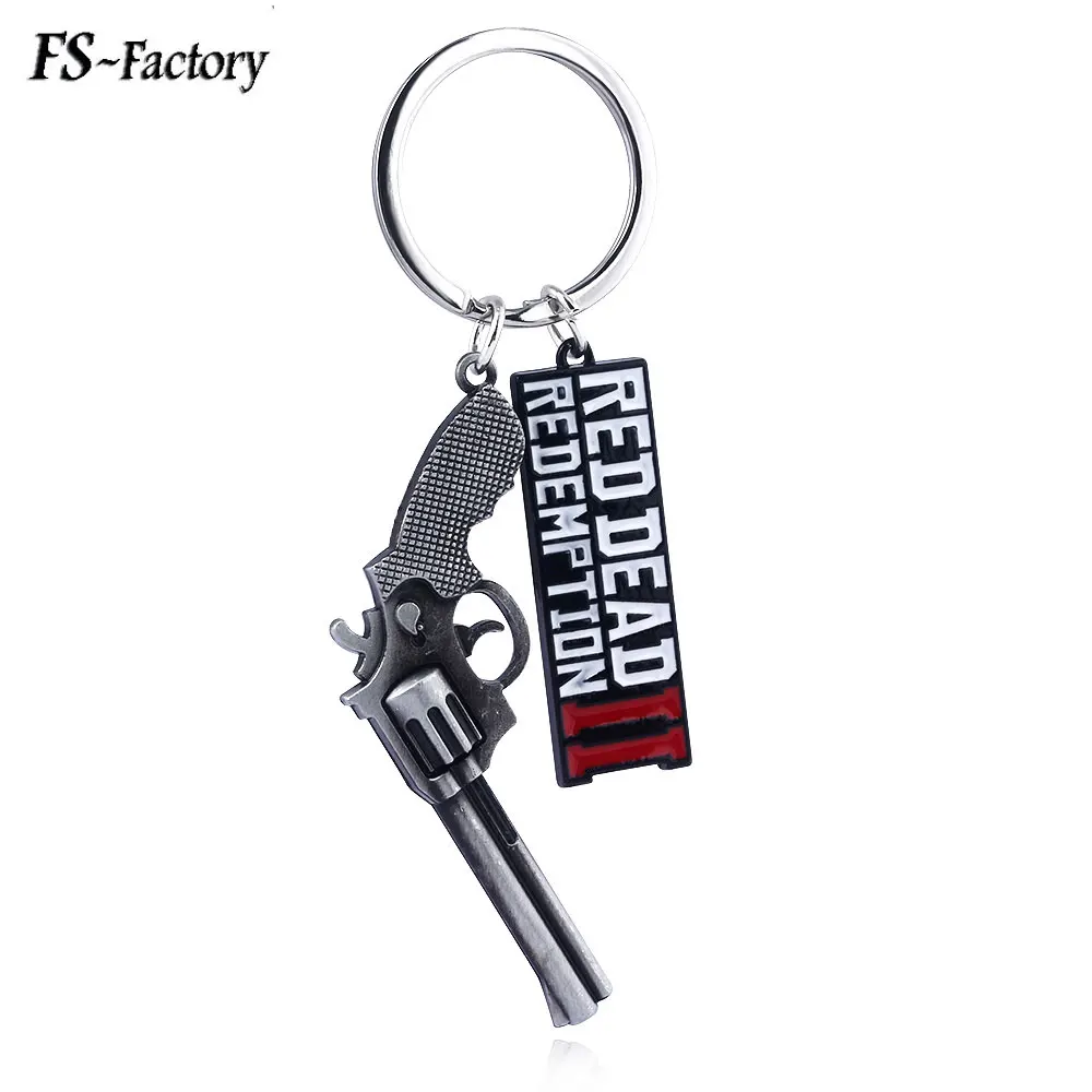 

Red Dead Redemption 2 Keychain Letter Logo 3D Revolver Gun Key Chains for Men Car Keyring Chaveiro Gift Jewelry