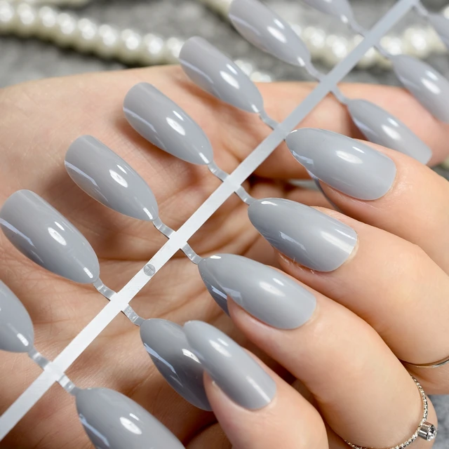 24pcs Set Candy Grey Stiletto Nails Almond Design Medium Sharp 24pcs Set Candy Grey Stiletto Nails Almond Design Medium Sharp Acrylic False Nail Art Tips