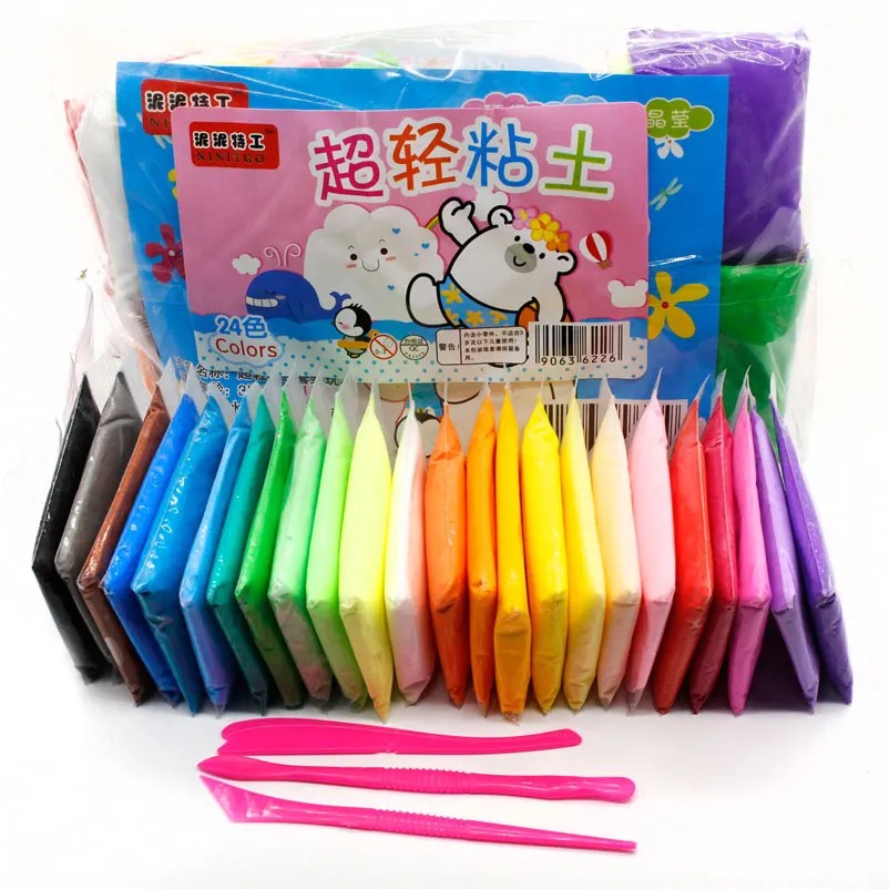 12 24pcs Air Clay Fimo Polymer Plasticine Modelling Clay Light DIY Soft Creative Handgum Toys DIY