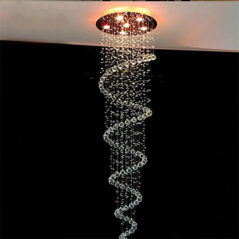 

D55CM Modern Led Spiral Lustre Crystal Ceiling Light Fixtures Long Stair Light For Staircase Hotel Foyer Living Room Lamp