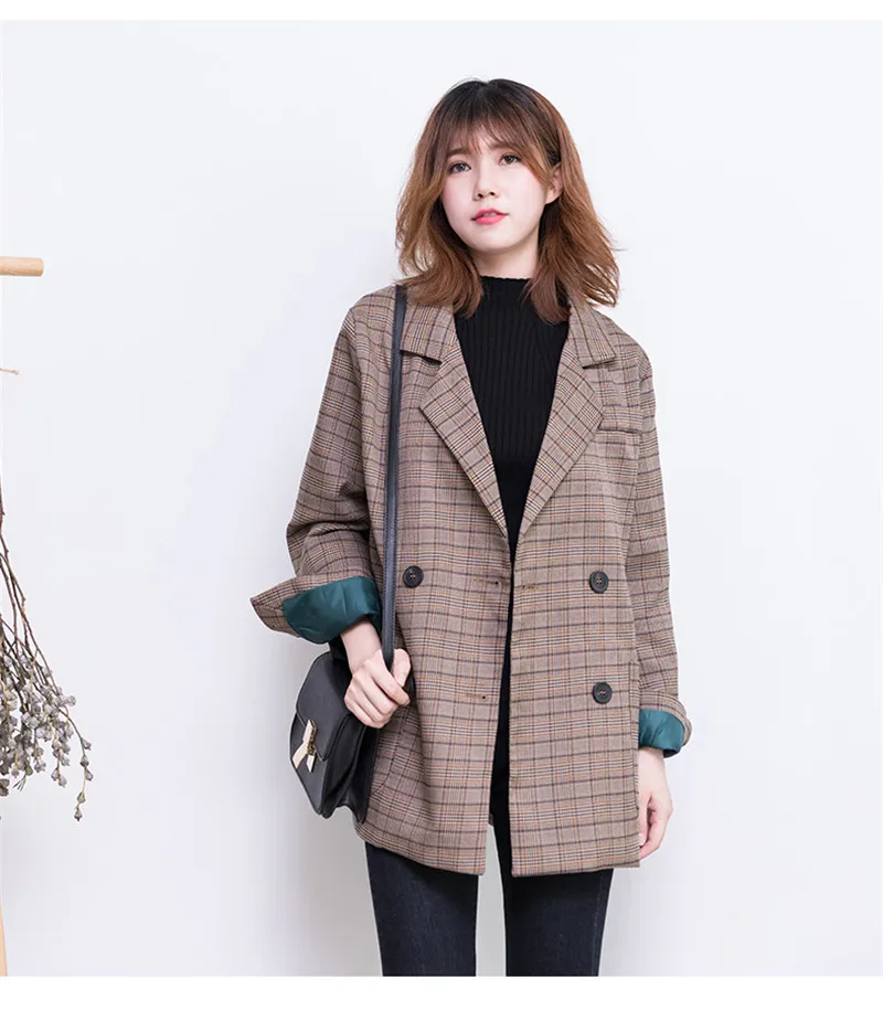 

Chic Women Suit Female Loose Korean Plaid Blazer 2019 Spring Autumn New Retro Office Lady Jackets Fashion Oversize Blazer Mujer