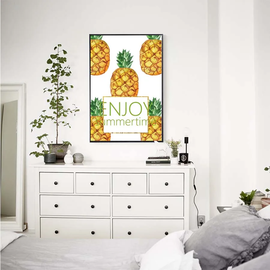  Yellow Pineapple Prints And Posters Modern Canvas Painting Happy  Summer Time Quotes Wall Picture For Living Bedroom Home Deco (2)