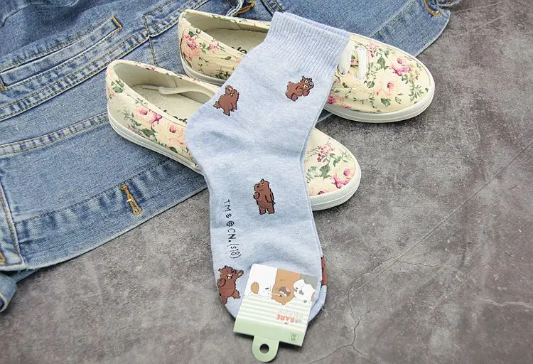 Anime We Bare Bears print socks Grizzly Panda IceBear cute fun cartoon women cotton sock autumn winter soft comfort breathable