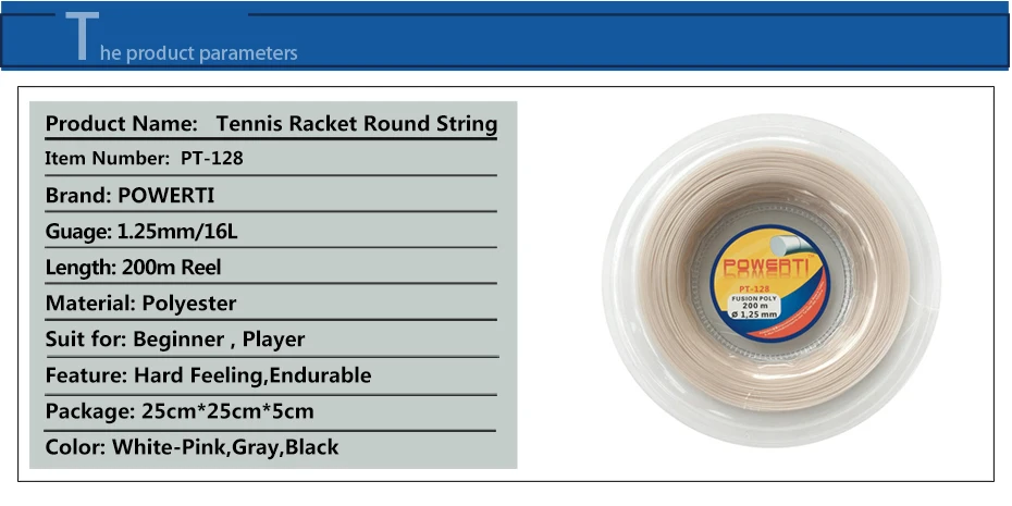 Powerti 1,25 мм полиэстер теннис строка круглый теннисные ракетки обучение Управление Спорт на открытом воздухе строка PT-128