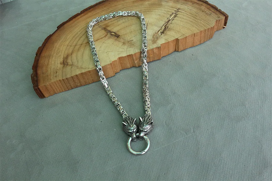 lanseis 1pcs men Cool necklace stainless steel wolf head chain viking men necklace 6mm x50cm or 6mmx 60cm