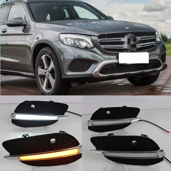 

CSCSNL 2PCS For Mercedes Benz GLC X205 2015 2016 12V ABS LED DRL Daytime Running Lights With Yellow Turnning Signal Function