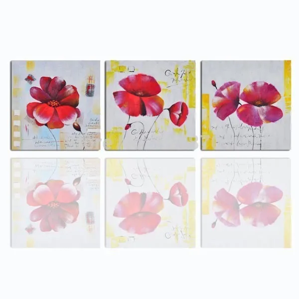 3 panels hand painted red poppy flower oil painting on canvas