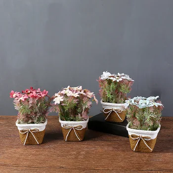 

Europe Creative Home Atmosphere Decor Figurines Decorated Small Square Basin Simulation Cosmos Flower Plastic Potted Plant Craft