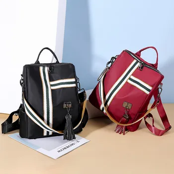 

Oxford Backpack Women Multifuction Bagpack Casual Anti Theft Backpack for Teenager Girls Schoolbag Striped Tassel Sac A Dos