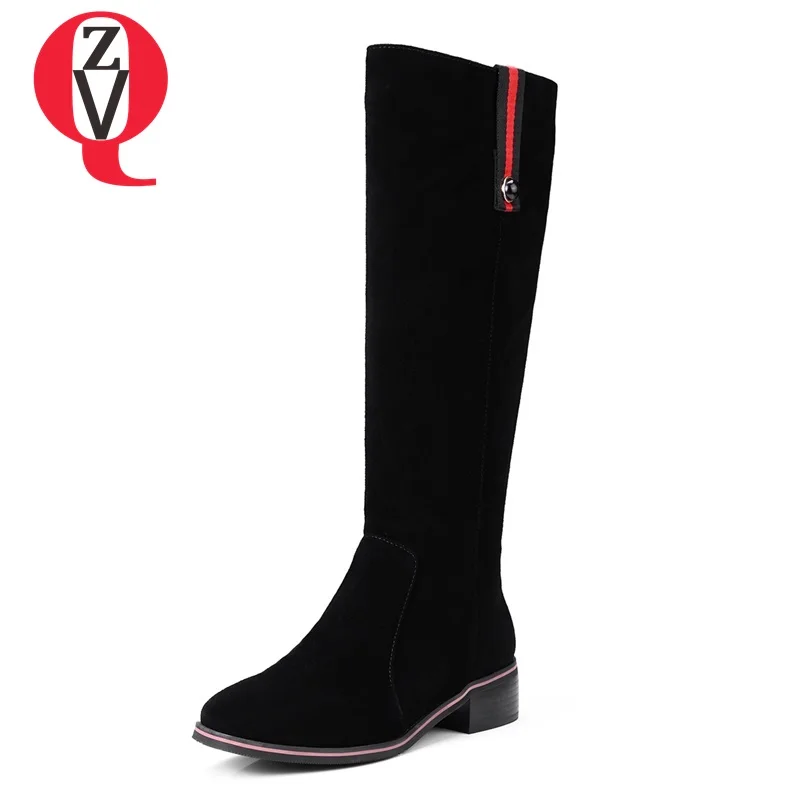

ZVQ big size shoes 33-42 women middle heels boots women cow suede square toe kenn high boots ladies dress office long boots