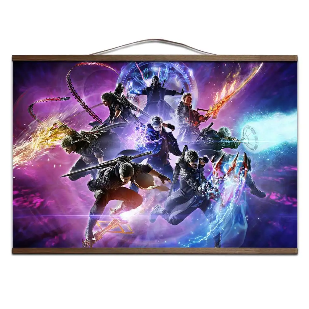 

Devil May Cry 5 Fight Shoot Cartoon Video Game Poster Canvas Home Room Wall Printing Decor with solid wood hanging scroll