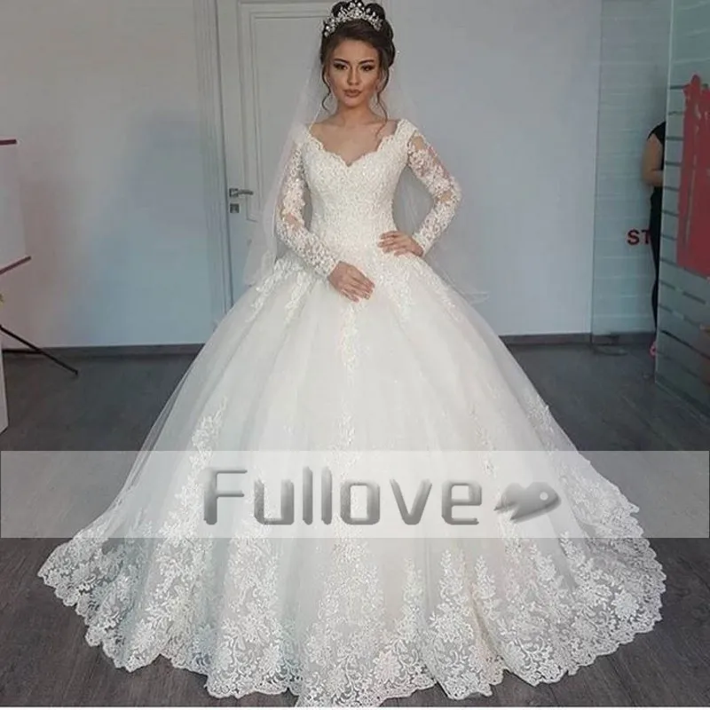 romántico corte slim de manga larga de encaje princesa vestidos de